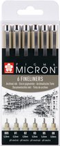 Sakura Pigma Micron Fineliners etui - 6 fineliners - Zwart