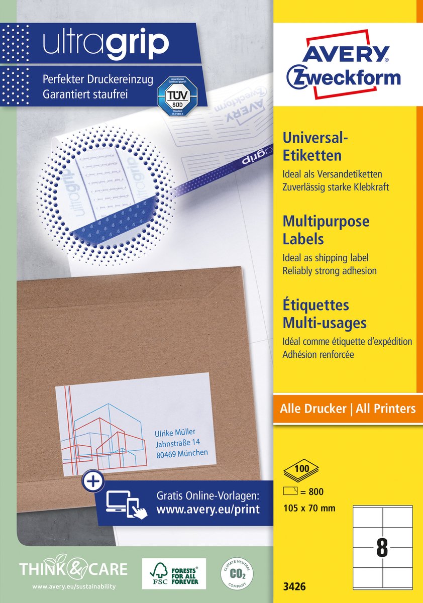 Etiket avery 3426 105x70mm wit 800st