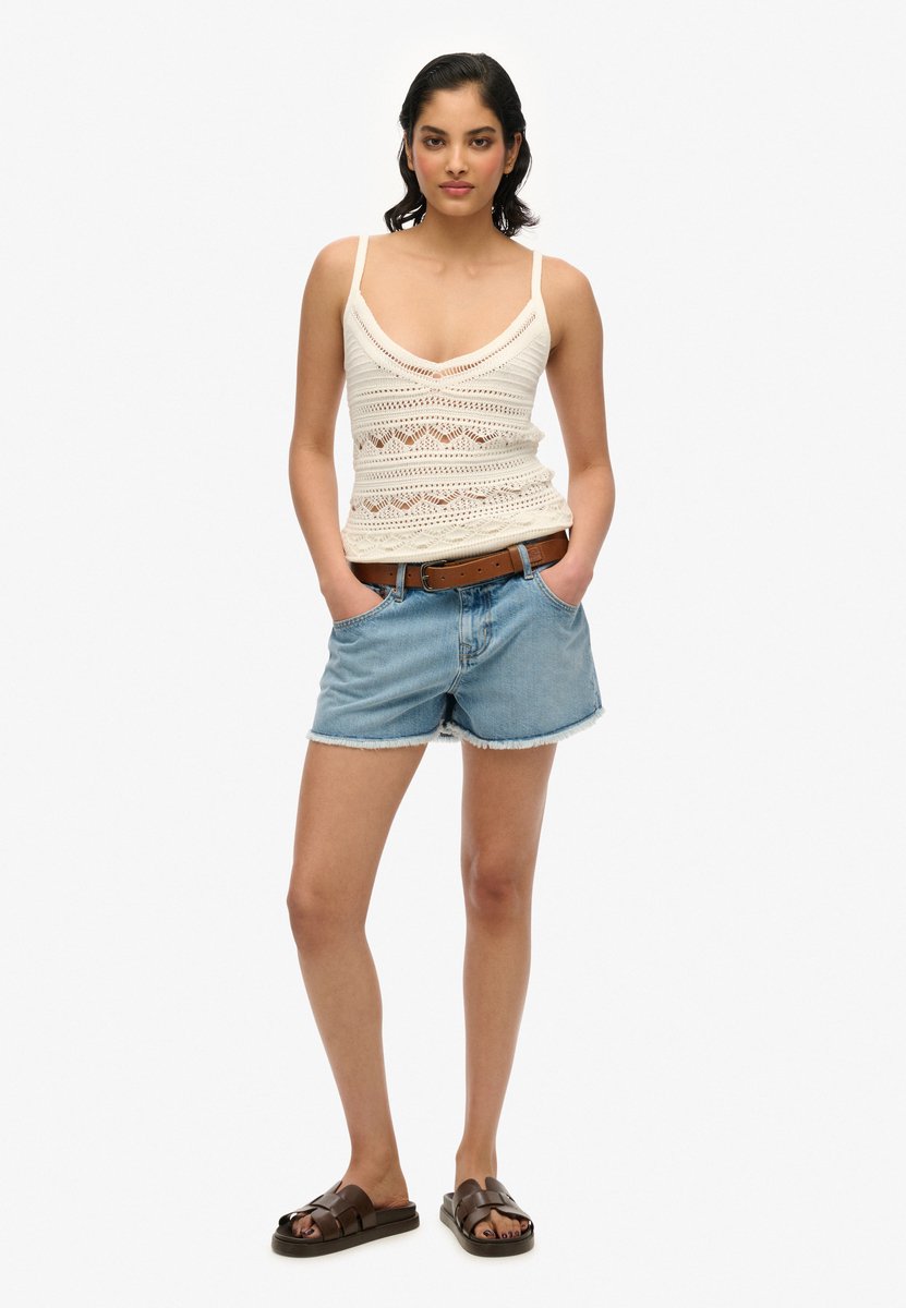 Superdry Mid Rise Hotpants Dames Jeans shorts Blauw