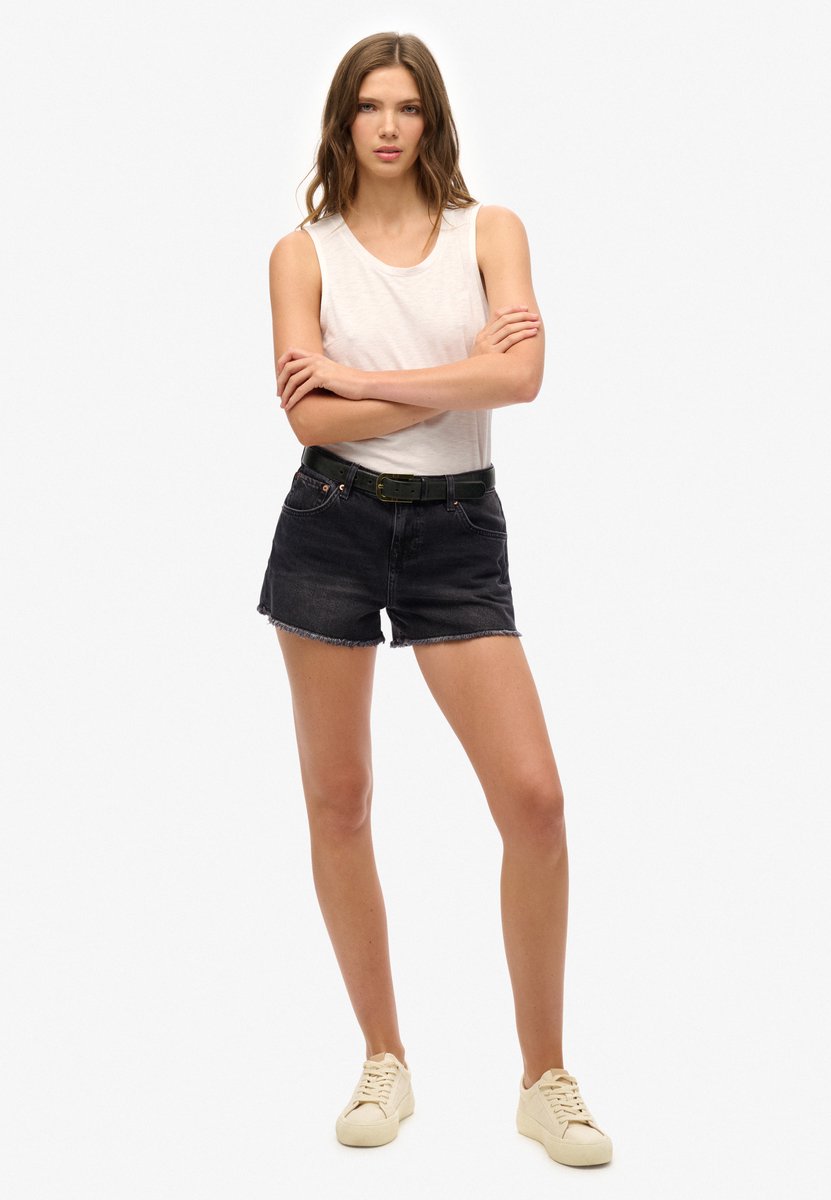 Superdry Mid Rise Hotpants Dames Jeans shorts Zwart