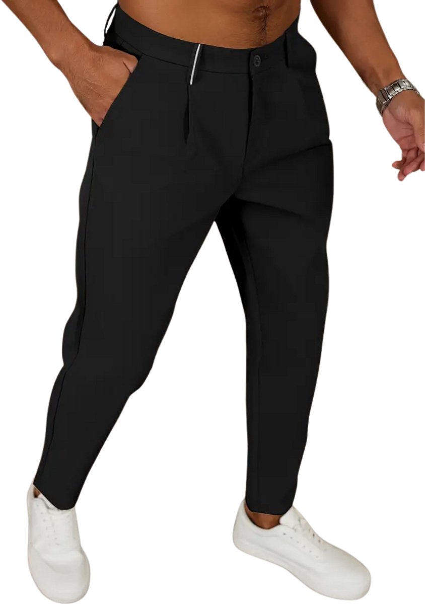 Livano Pantalon Heren Chino Golfbroek Nette Broek Elastische Tailleband Volwassenen Zwart