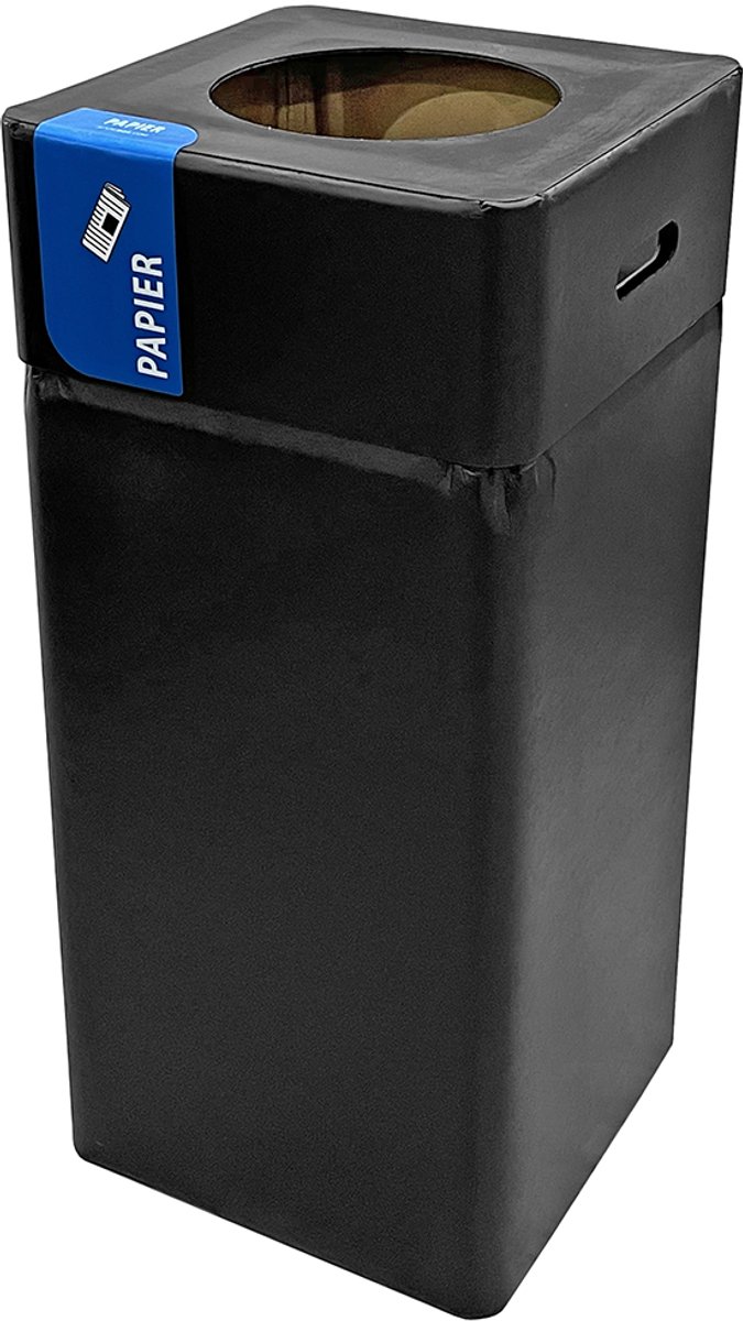 Afvalbak / Prullenbak Papier 105L – Zwart Gecoat Karton met Kras- & Stootvaste Coating – Afvalscheiding – Herbruikbaar & Modulair – 37x37x80 cm