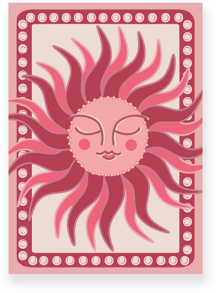Yisual Poster 20x30 cm - Zon met gezicht - Roze - Beige - Boho - Spiritueel - Muurdecoratie - Wanddecoratie