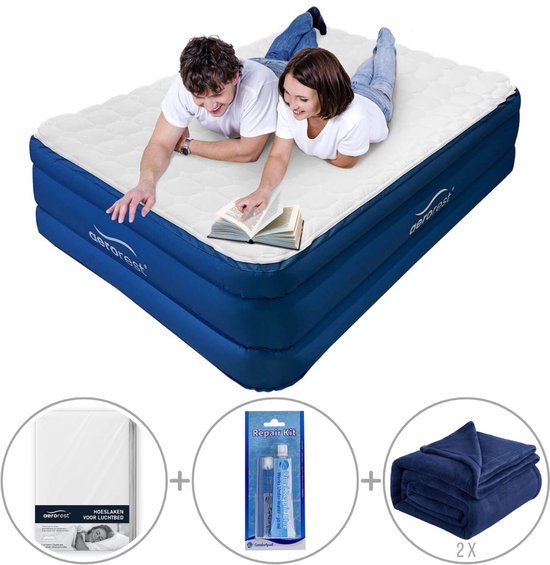 ML-Design luchtbed voor 2 personen 203x157x47 cm zelfopblazend matras met elektrische pomp 230V opblaasbare slaapmat voor kamperen of thuis logeerbed tweepersoonsbed inclusief opbergtas