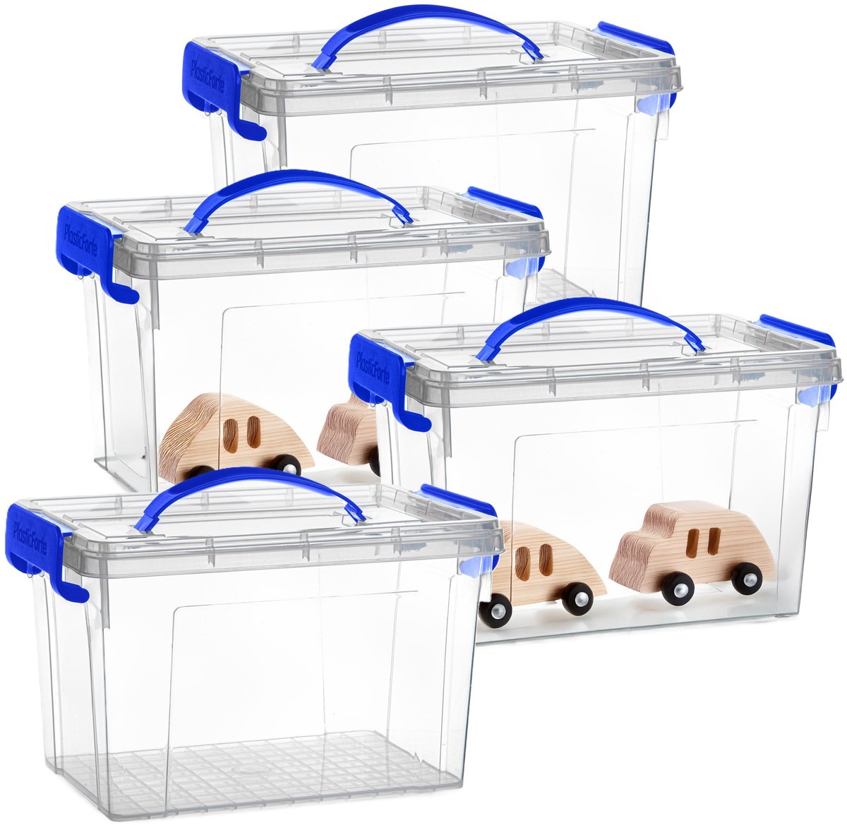 PLASTICFORTE Opslagbox - 4x - met deksel - transparant blauw - 6 liter - 25 x 19 x 17 cm - kunststof - opbergdoos - opbergen
