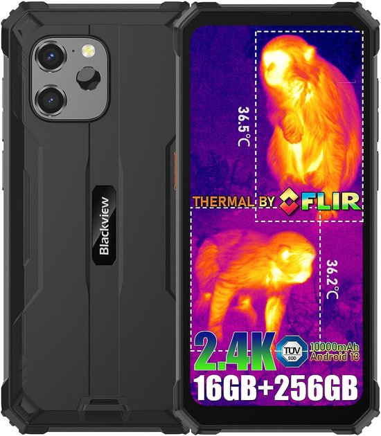 Blackview BV8900 Outdoor Smartphone 16(8+8)GB/256GB warmtebeeldcamera 10000mAh batterij NFC GPS OTG Zwart
