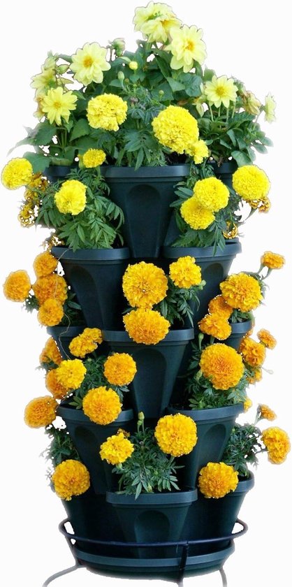 VECELO Verticale Tuinplanter Met 5 Niveaus, Zelfbewaterende Stapelbare Plantenbakken Wielen Voor Aardbeien Kruiden Bloemen Groenten Wit 2172249118