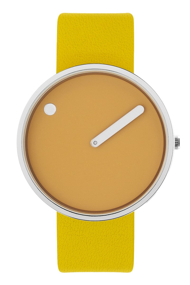 Picto Design Horloge Mostergele Wijzerplaat, Kanariegele Lederen Horlogeband 43354-6120S - Uniseks - 40mm
