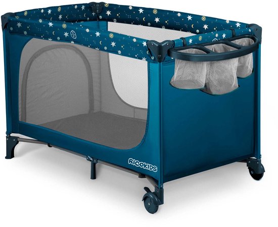 Kinderkraft reisbedje JOY, box, babybedje, campingbedje, modern ontwerp, kleine afmetingen na inklappen, wieltjes, roze