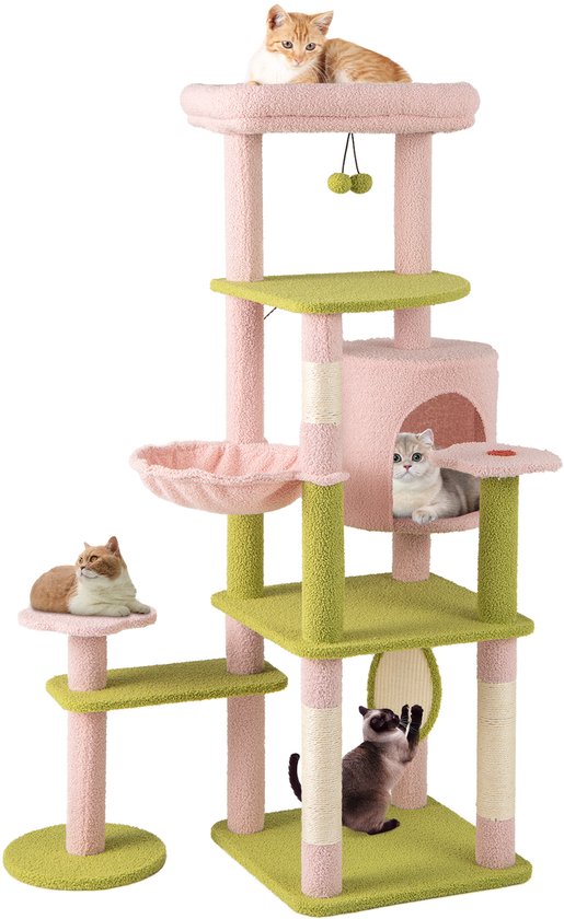 COSTWAY 148 cm krabpaal, bloementhema, kattenboom met meerdere