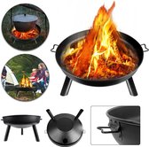 Ø80cm vuurkorf met handvat metalen vuurschalen, kampvuurschaal met 3 afneembare poten, stalen vuurplaats voor BBQ buiten terras tuin balkon camping