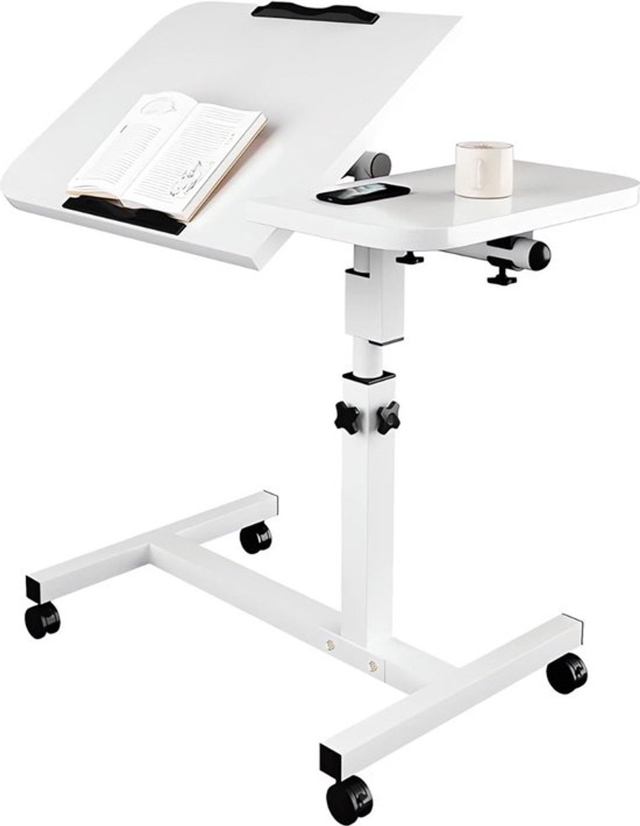 Thuys – Bedtafel – Met Wielen – Bedtafel – Laptopstandaard – Met Wieltjes – 90 Graden Opvouwbaar – Wit