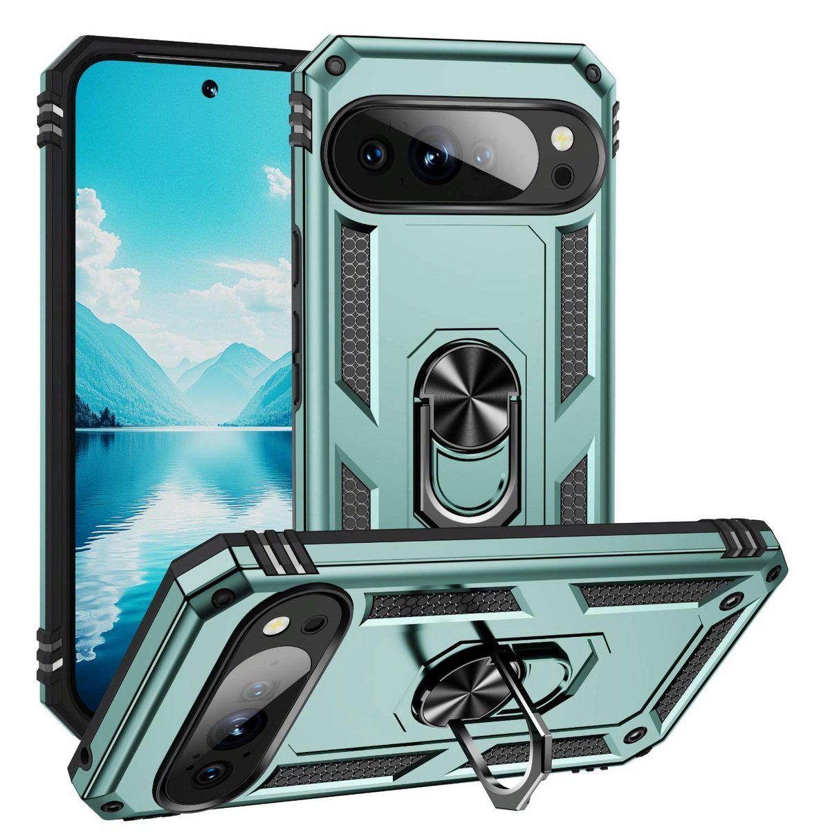 Mobigear Hoesje geschikt voor Google Pixel 10 Pro XL Telefoonhoesje Hardcase | Mobigear Armor Ring Backcover Shockproof met Ringhouder | Schokbestendig Pixel 10 Pro XL Telefoonhoesje | Anti Shock Proof - Groen