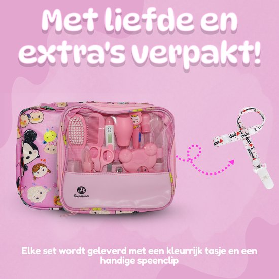 BenjaGoods Baby verzorgingsset - 13 in 1 - Baby Geschenkset - Babyshower - Manicureset - reistasje - Kraamcadeau - Meisje - Baby - Roze van BenjaGoods — afbeelding 4