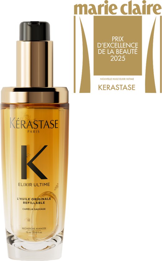 Kérastase Elixir Ultime L'Huile Originale Navulbaar - Voedende Multifunctionele Haarolie - Hittebeschermende Leave-in Behandeling - Met Camelia & Arganolie, Voor Alle Haartypes - 75ml