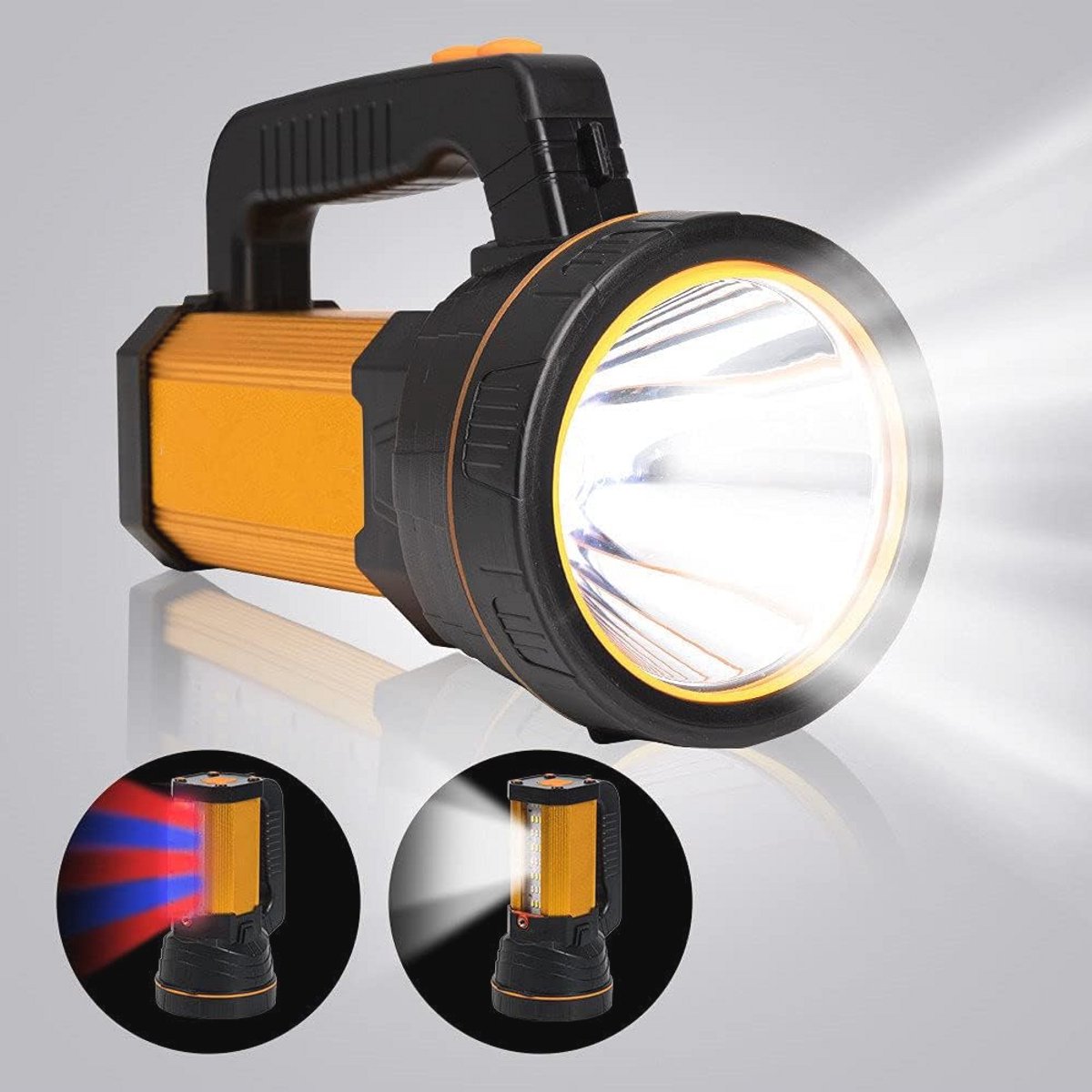 Oplaadbare Spotlight Zaklamp Hoge Lumens, 90000 Lumen Helderste Led Zoeklicht met statief en USB-uitgang, IPX5 Waterdichte 4 Modes Handheld Werklampen voor Camping Noodgevallen