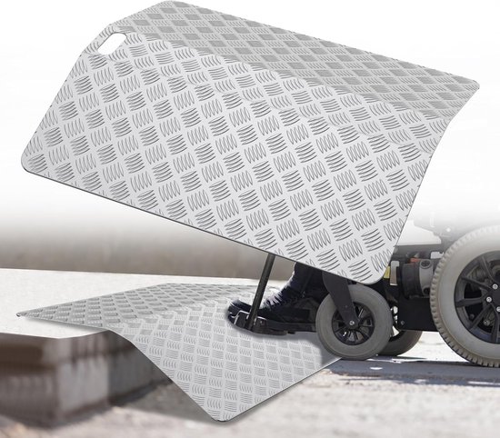 Aufun rolstoeloprit deurdrempel aluminium drempelhelling 60 cm lengte drempelbrug rolstoeloprit deurdrempelhelling draagvermogen 300 kg brughelling, zilver