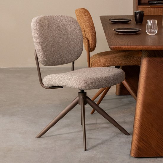 Chaise de salle à manger LABEL51 Geneva - Grijs - Tissu - Cadre bronze - Chaise - Chaise de salle à manger normale