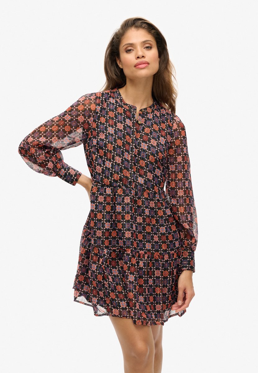 Superdry Gelaagde mini-jurk met lange mouwen - Dames - Jurken geo floral print