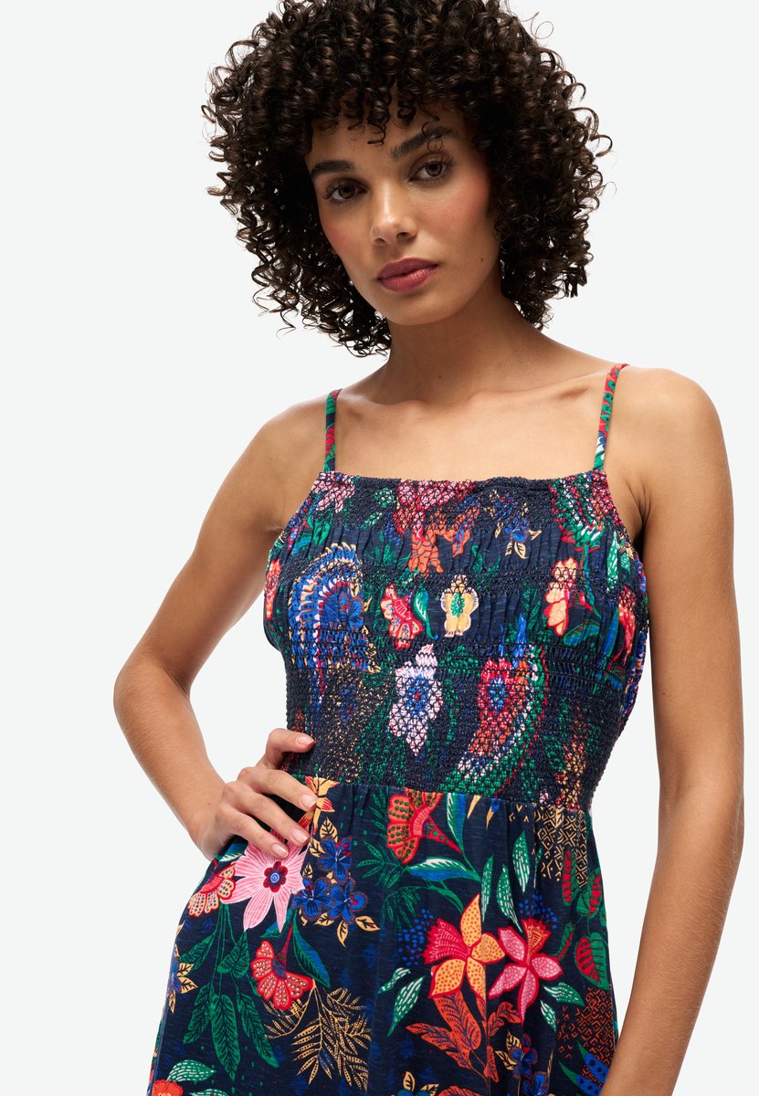 Superdry Gesmokte maxi-cami-jurk Dames Jurken Marineblauw
