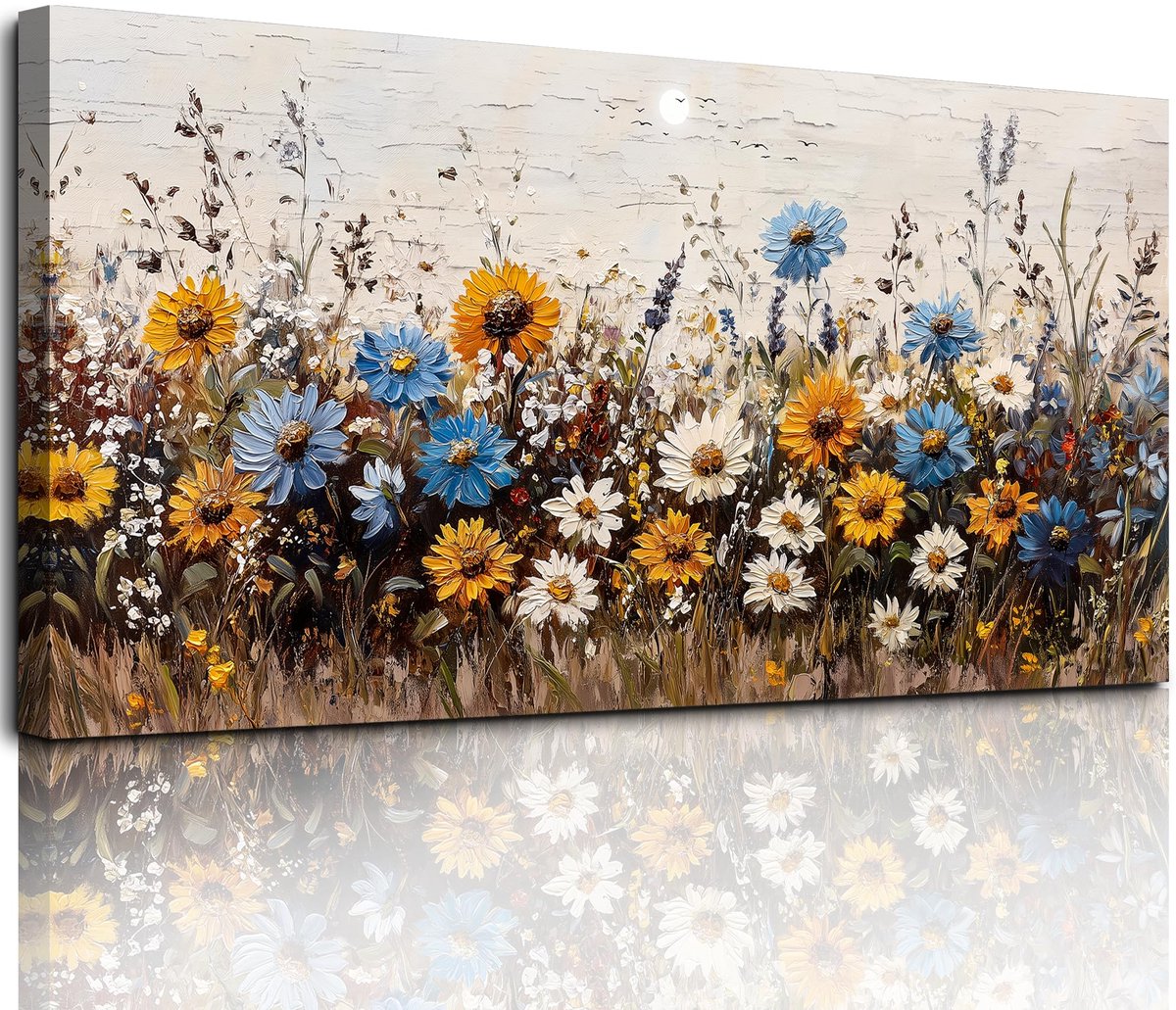 Unyqoos Verfijnde Canvas Wanddecoratie met Bloemenzee voor Diverse Interieuren - 50 x 100 cm kleurrijk