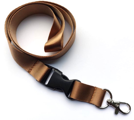 Tour de cou marron avec une boucle à clip noire et un mousqueton en métal.