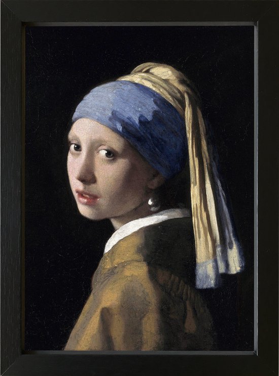 Kunstcadeau kunst in het klein - Meisje met de Parel van Vermeer - ingelijst - reproductie - 15x20cm