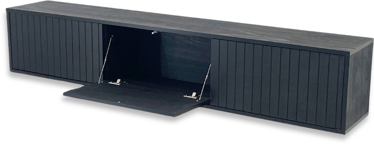 Hardhout TV-Meubel - Zwart - 200 cm - 3 soft-close deuren - Puch-to-Open Kliksysteem