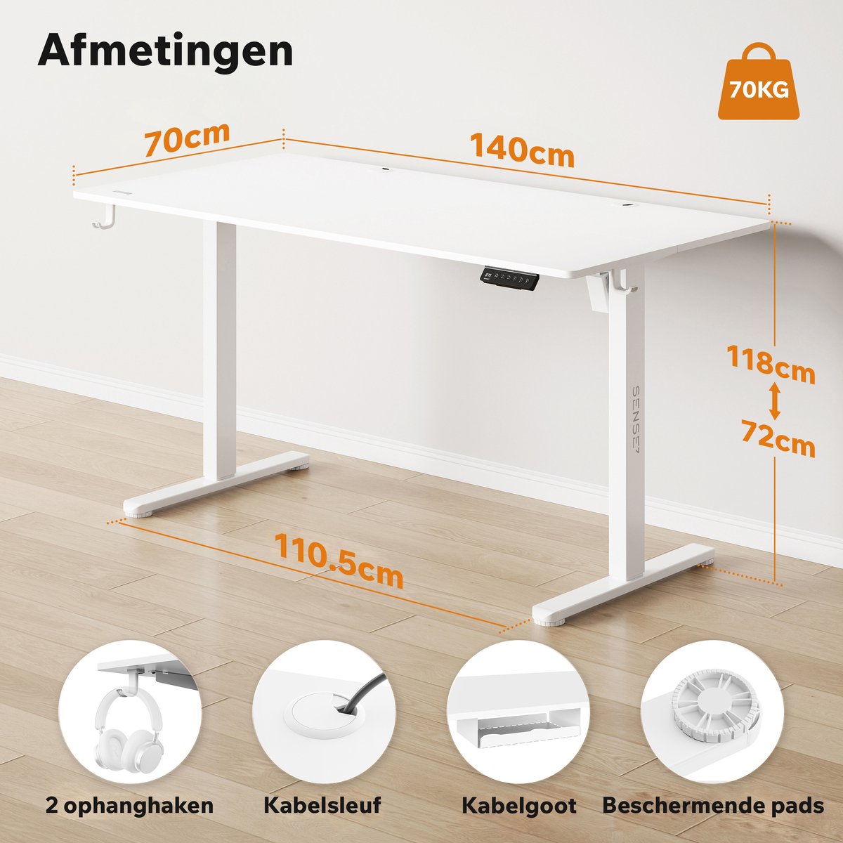 SENSE7 NOJO - Zit Sta Bureau - Elektrisch Verstelbaar - Computerbureau - Gamingbureau