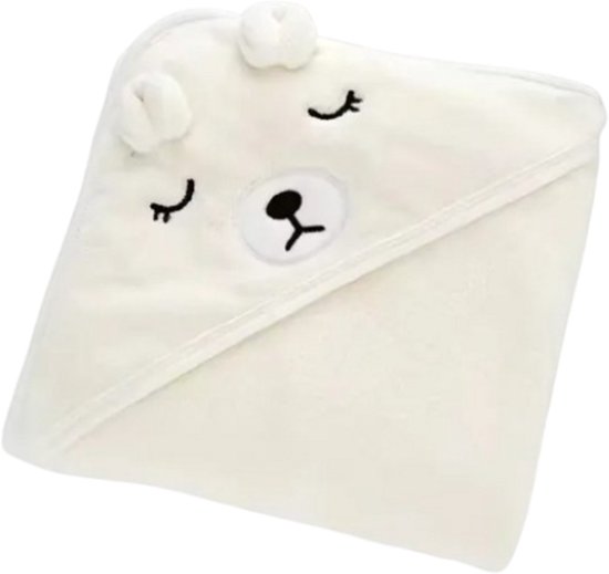 Baby & kids Casey - Witte Badcape Beer - Wikkeldeken - Kraam cadeau - Babyshower cadeau - Omslagdoek baby - Super zacht - Fleece deken. van Cuddlezz. — afbeelding 4