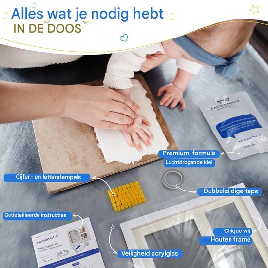 Baby Hand- en Voetafdruk Kit - Bubzi Co - Niet-Giftige Luchtdrogende Klei - Herinneringslijst - Voor Pasgeborenen & Nieuwe Moeders - Wit van Merkloos — afbeelding 3