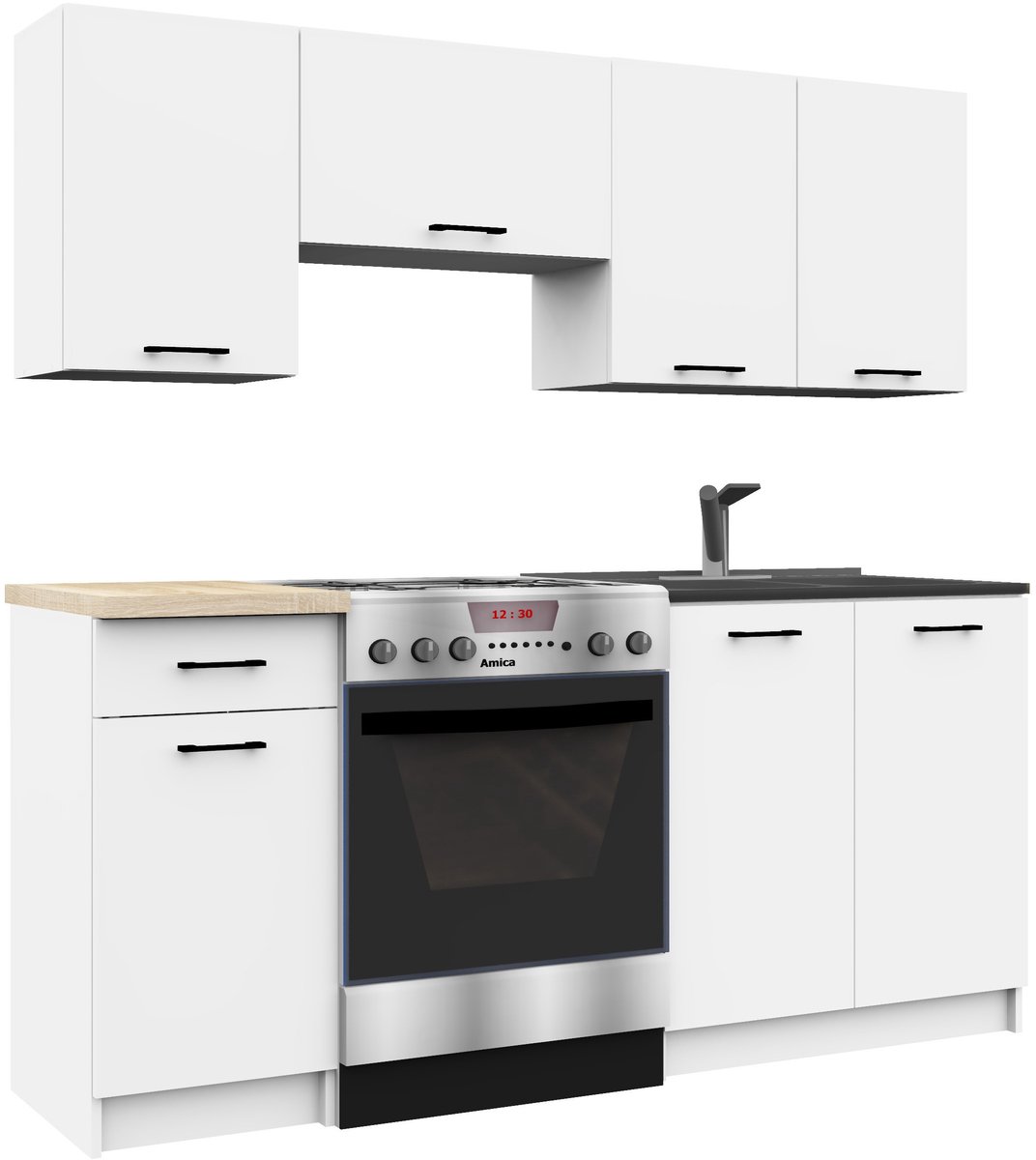 Complete Keuken, Keukenmeubelset OLIWIA met Verkblad 180 cm breed / Keukeneenheid zonder apparatuur / Wit / 180 x 203 x 46 cm
