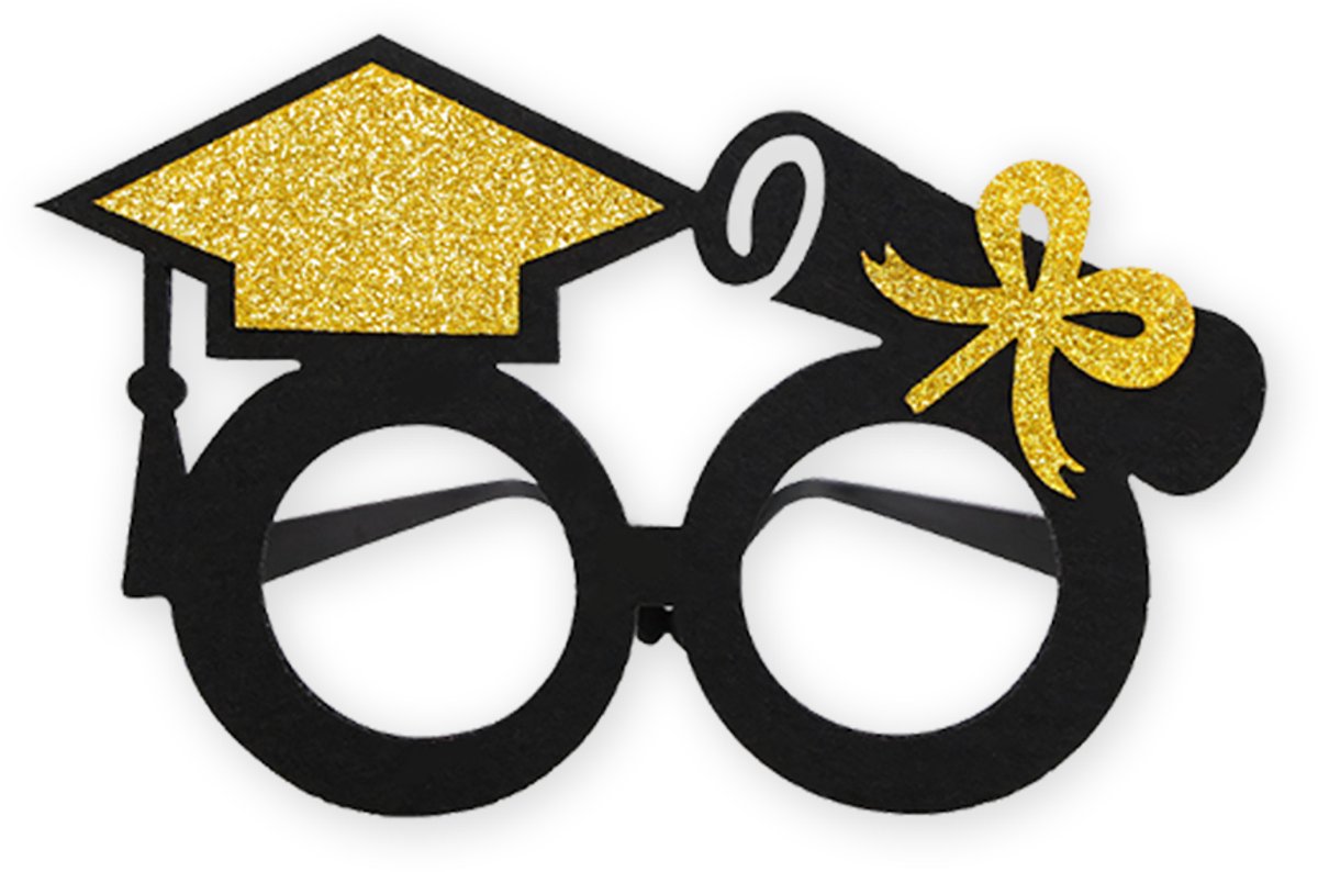 LUQ - Feestbril Graduation – Grote Zwart & Goud Bril – Feestaccessoire voor Afstuderen & Geslaagd Momenten
