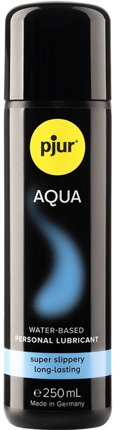 Zwarte fles pjur AQUA, waterbasis glijmiddel, super glad, langdurig, 250 ml.