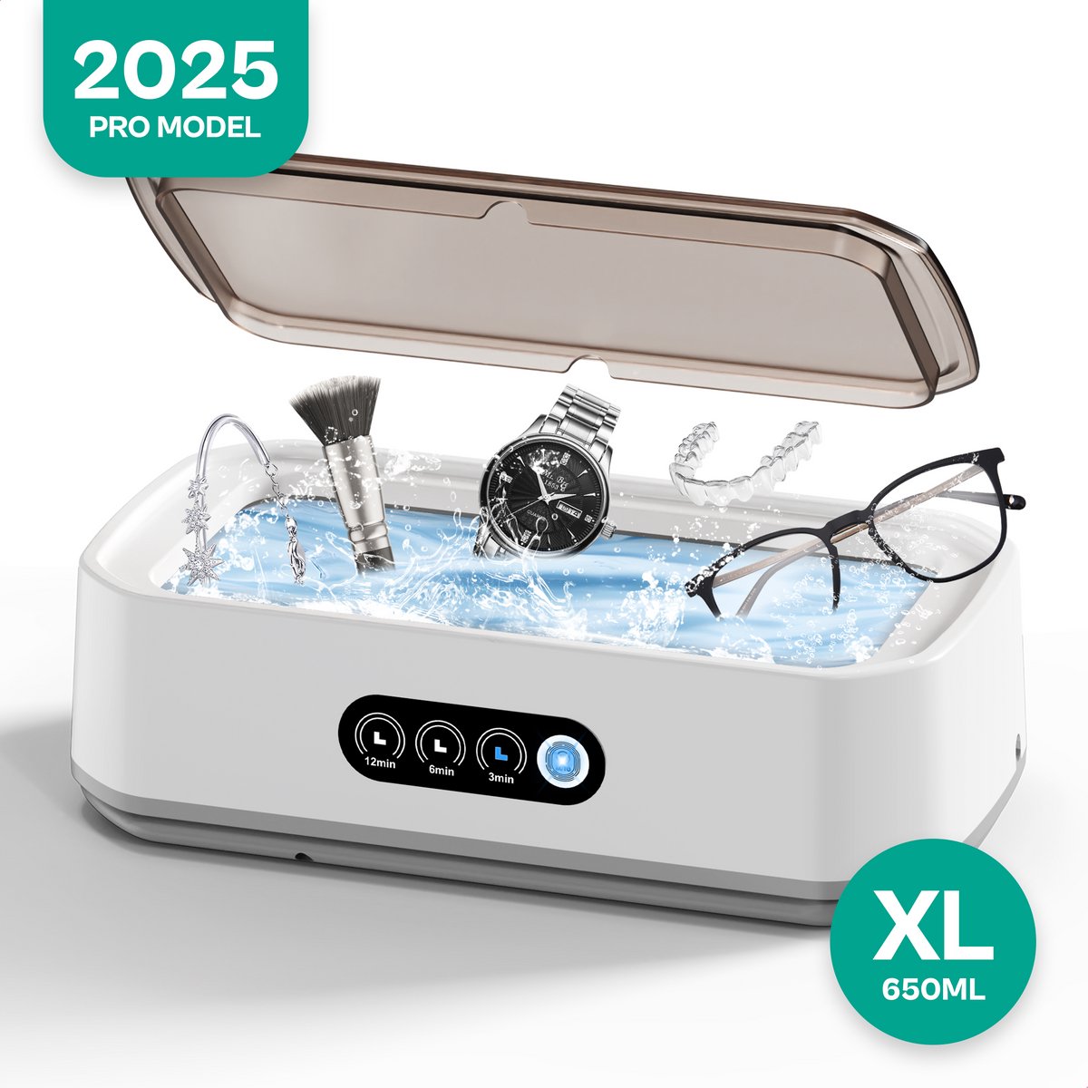 Samex® Ultrasoon Reiniger 650ML - Wit - Kunstgebit Reiniger - Mondbeugel Reiniger - Ultrasoon Reinigingsapparaat - Brillenreiniger - Gebitsprothese - Sieraden - Ultrasoonbad - Machine - Ultrasonic Cleaner