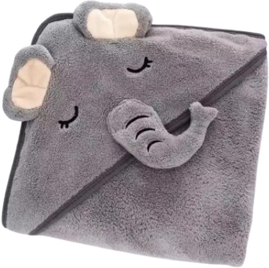 Baby & kids Casey - Grijze Badcape Olifant - Wikkeldeken - Kraam cadeau - Babyshower cadeau - Omslagdoek baby - Super zacht - Fleece deken. van Baby & kids Casey — afbeelding 5