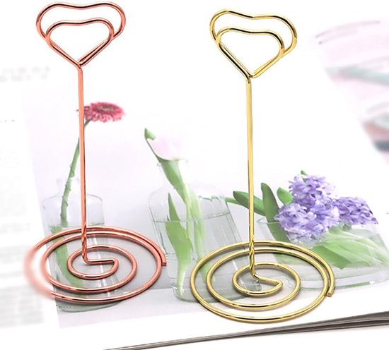 20 Pièces Porte-Nom Table Forme Cœur Doré - Clip Photo Menu Pour Mariages Et Événements