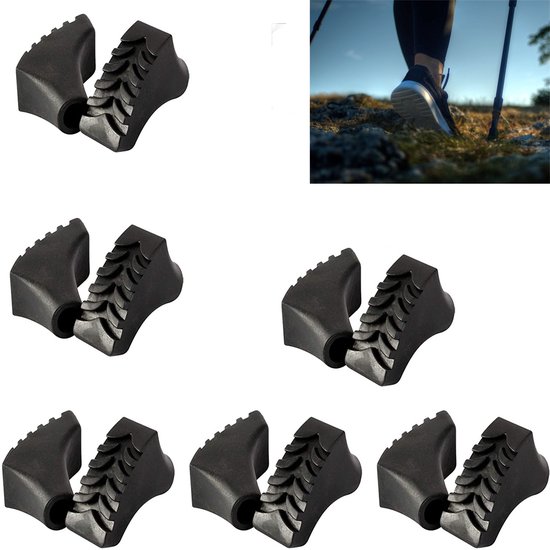 Hiking Stick Accessories-Nordic Walking Pads -Wandelstok voetbedekking- Slijtvast rubber - Voor asfalt & steen - Geluiddempend - 12 stuks (6 paar)