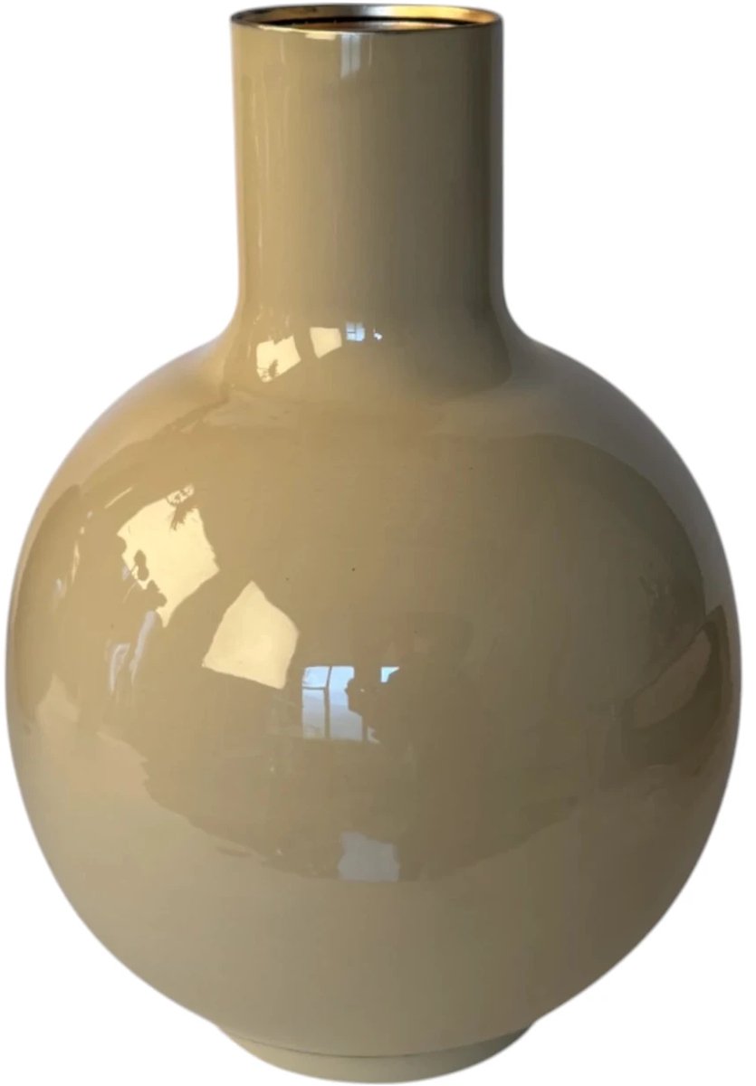 Winq Vaas Emaille 23x30cm Beige-Hoge Vaas-Vaas voor Kunstbloemen-Metalen Vaas Hoogglans