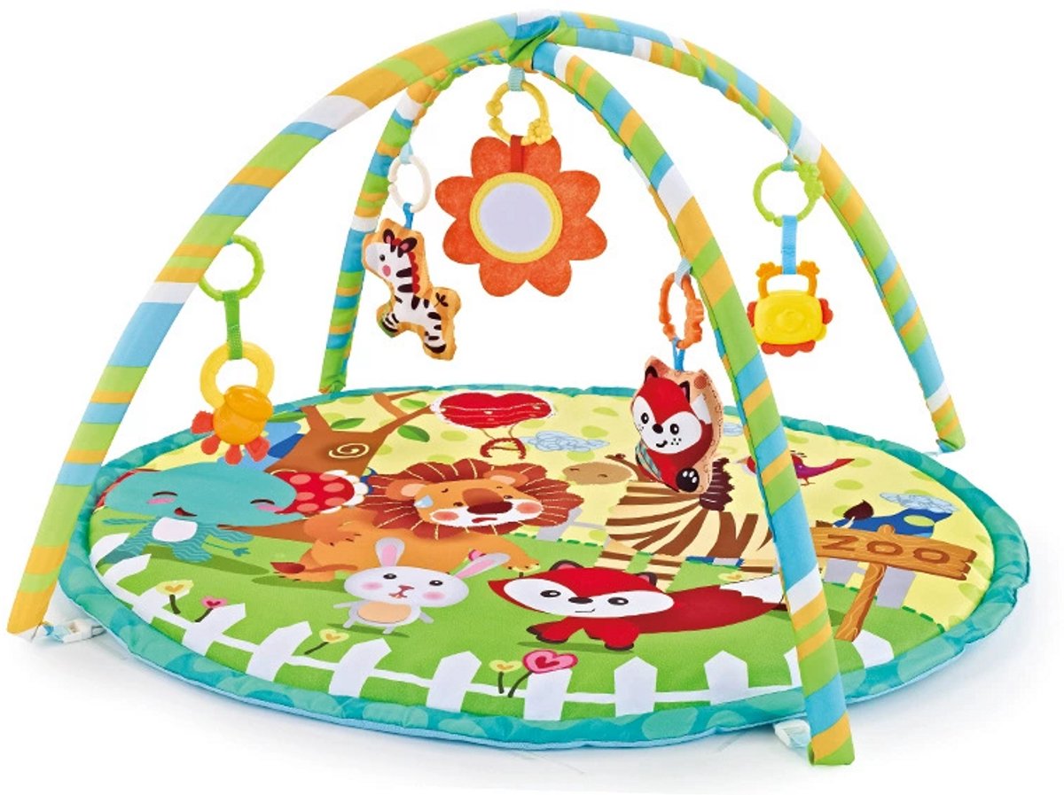 FUEGOBIRD - Baby Play Mat - Colorful Zoo - Deluxe Gym - Color Interaction and Grasping toys - Beautiful sound - Developmental play for babies from 2 months+ - Round — afbeelding 9