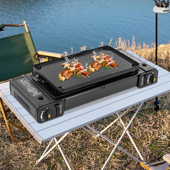 Camping Gasstel - Outdoor Kooktoestel - Kamperen en Buiten - Met Grillplaat - 64 cm Breed - Zwart van Camping — afbeelding 4