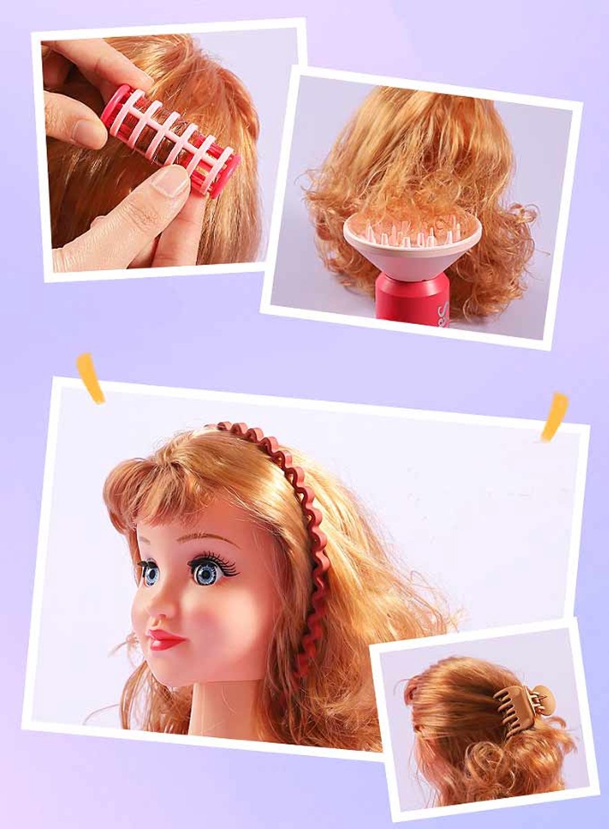 Kappersset Speelgoed voor Kinderen (22 stuks) - Kappers speelset - Met föhn die echt kan föhnen en accessoires- Haardroger - krultang - Haarborstel - Kapperskoffer - Make-upset Speelgoed — afbeelding 10