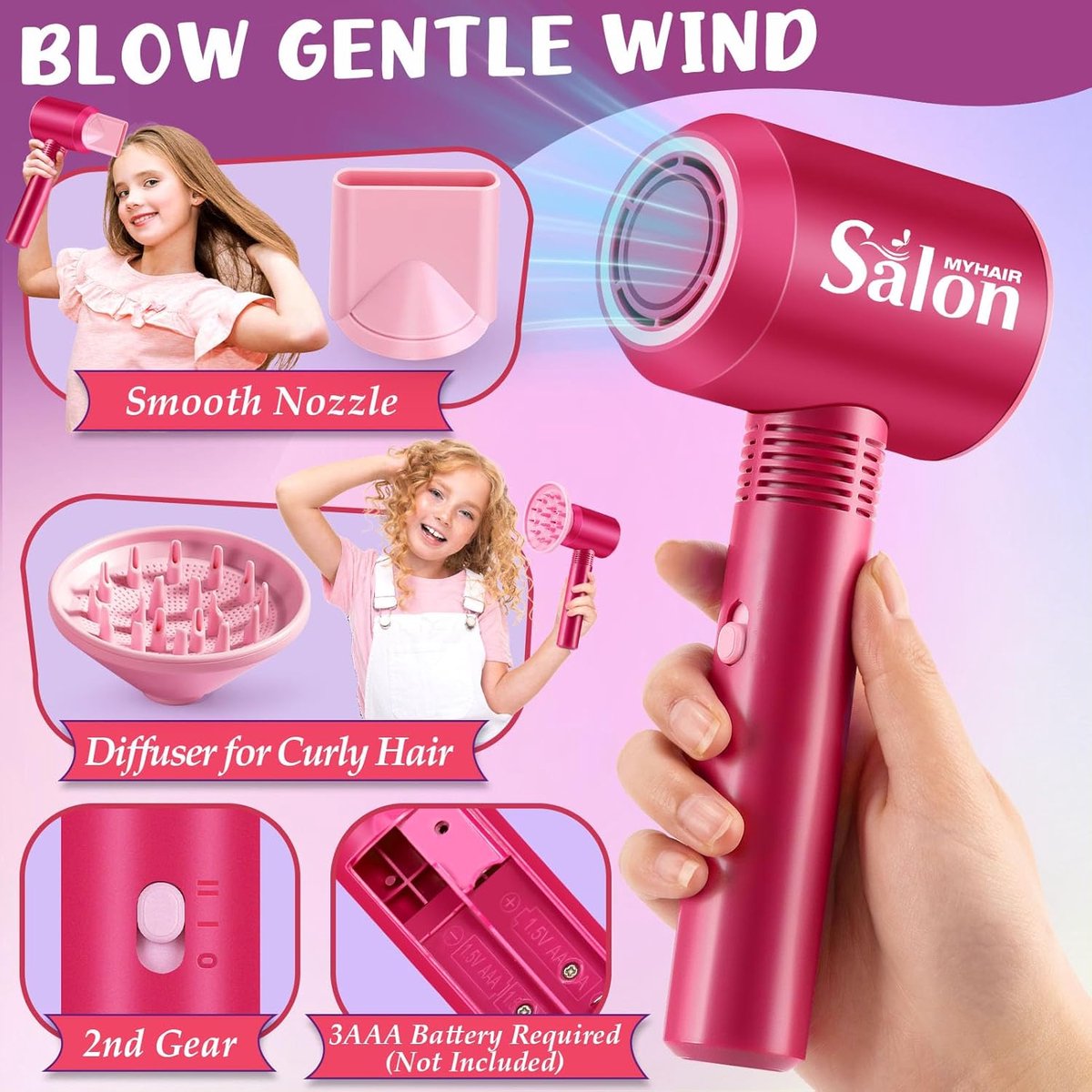 Kappersset Speelgoed voor Kinderen (22 stuks) - Kappers speelset - Met föhn die echt kan föhnen en accessoires- Haardroger - krultang - Haarborstel - Kapperskoffer - Make-upset Speelgoed — afbeelding 3