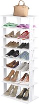 COSTWAY Schoenenrek met 8 niveaus, in hoogte verstelbaar, ruimtebesparend schoenenrek van hout, schoenenorganizer, verticaal, vrijstaand hoekrek voor ingang, hal, wit, dubbel, JZ10098/ HW66076