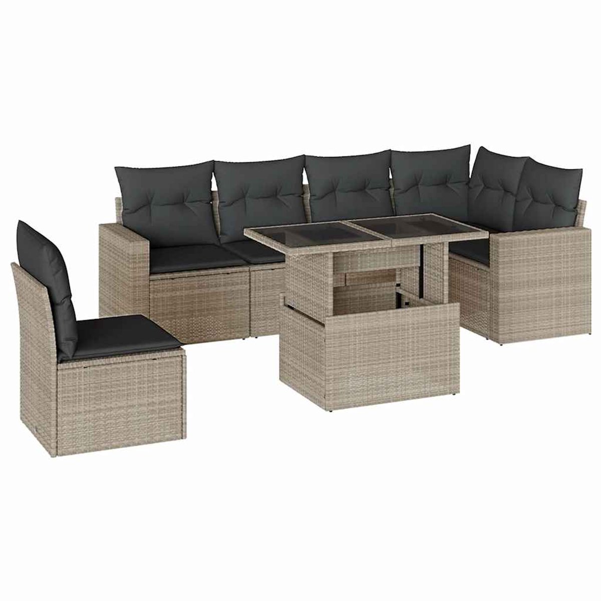 Loungeset met lichtgrijze poly rattan kussens - Tuinmeubels - Buitendineren