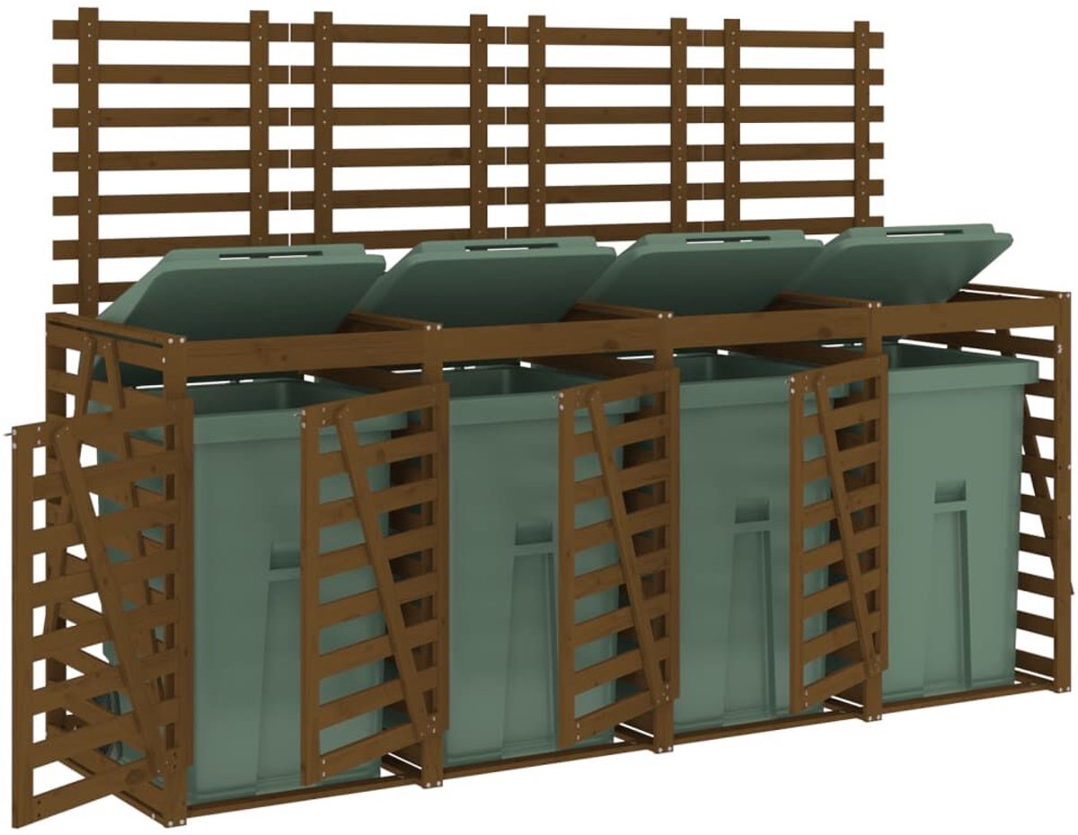 Kliko ombouw - UV-bestendig - Container - Berging - 4 Afvalbakken - Kunststof - Weerbestendig -.Honingbruin
