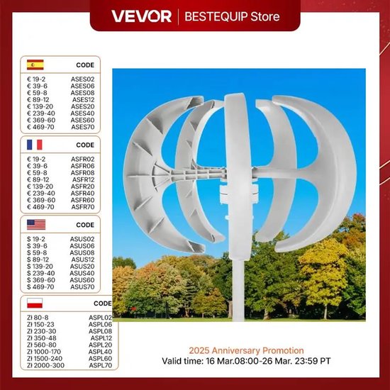 Vertikale Windturbine 400 W – 0,6 M Rotor – Flüsterleiser Glasfaser-Generator Für Garten, Boot & Tiny House