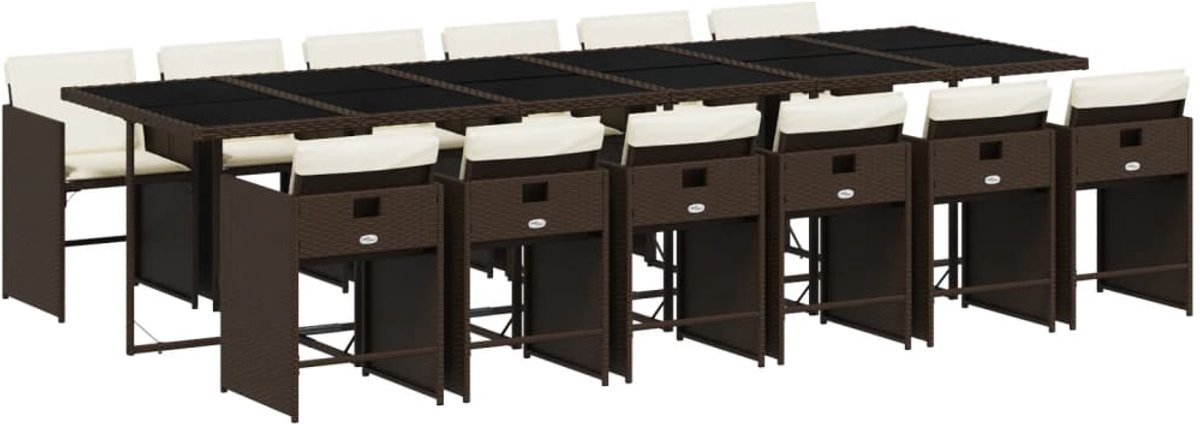 The Living Store 13-delige Tuinset met kussens poly rattan bruin - Tuinmeubleset - Buitenmeubels - Ratan Set - Lounge Set - Eetkamerset