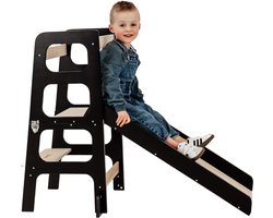 Kidzies Leertoren - Keukenhulp - 3 in 1 - Opvouwbaar - Kindertoren - Kindertrap - Glijbaan - Speeltafel - Montessori leertoren