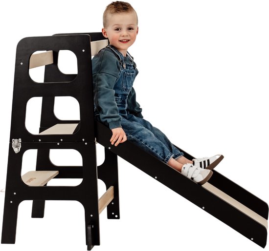Kidzies Leertoren - Keukenhulp - 3 in 1 - Opvouwbaar - Kindertoren - Kindertrap - Glijbaan - Speeltafel - Montessori leertoren